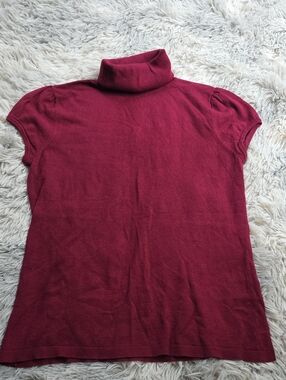 Ann Taylor Short-Sleeve Turtleneck Top - Burgundy